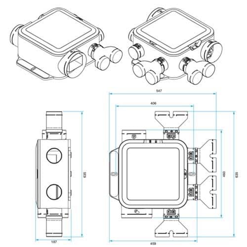 VMC simple flux hygroréglable Aldes EasyHOME COMPACT Premium HP+ RE2020 - schéma avec dimensions