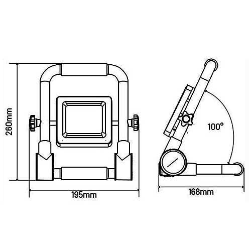 Projecteur de chantier LED Arlux pliable anthracite/orange 10W - schéma avec dimensions