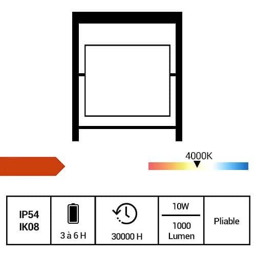 Projecteur de chantier LED Arlux pliable anthracite/orange 10W - fiche technique