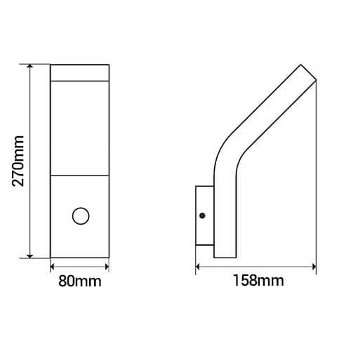 ARLUX Applique extérieure à détection LED Curve 230V 12,5W 1000lm 3000K anthracite - schéma avec dimensions