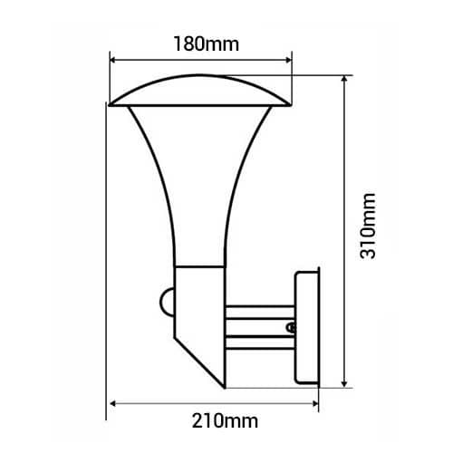 ARLUX Applique extérieure à détection Gypse 230V E27 60Wmax inox - schéma avec dimensions