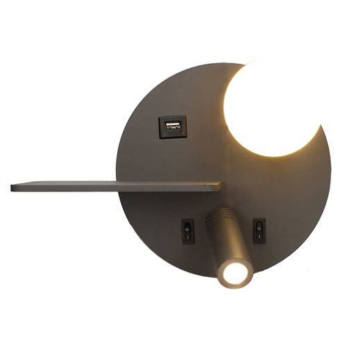 Arlux Dita Applique intérieur droite 5W 350lm 2700K USB anthracite + liseuse 3W - 114171