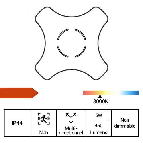 ARLUX Applique extérieure LED Babi 230V 5W 450lm 3000K gris - fiche technique