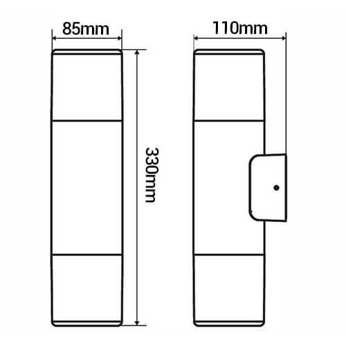 ARLUX Applique extérieure acier bidirectionnelle Lena 230V E27 60W max inox - schéma avec dimensions