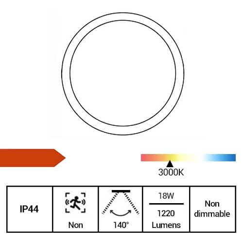 ARLUX Applique extérieure ronde LED Luna 230V 18W 1220lm 3000K gris - fiche technique