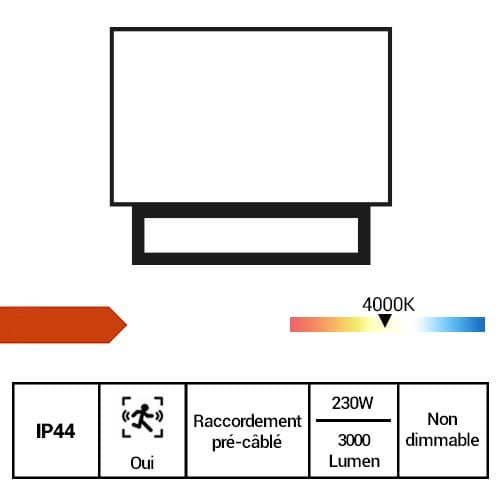 Projecteur blanc extra plat Arlux Kreon 2 à détecteur infrarouge - fiche technique