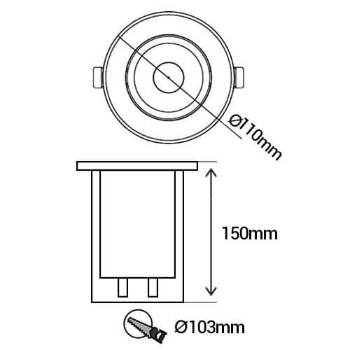 ARLUX Spot LED extérieur encastré de sol rond Tulip 230V 5W 380lm 3000K IP67 inox - schéma avec dimensions