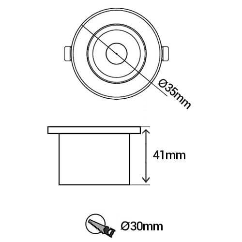 ARLUX Kit de 6 spots LED extérieurs encastrés rond Patio 230V 4,5W 15lm 3000K IP67 inox - schéma avec dimensions