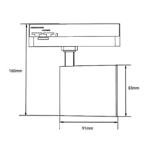 Spot LED sur rail Arlux Track Light - dimensions