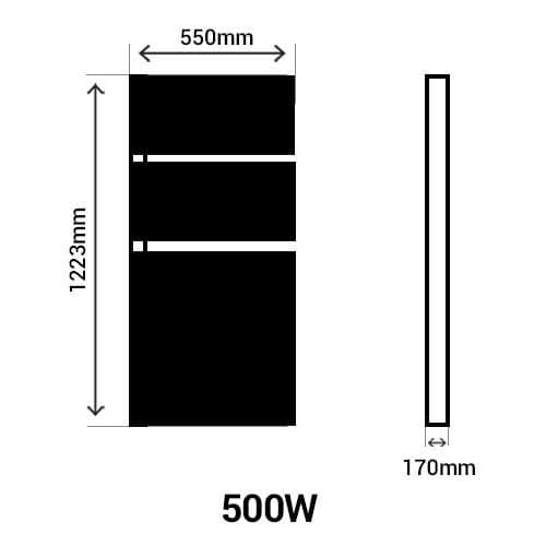 ATLANTIC Serenis Sèche-serviettes connecté 500W mât à gauche - schéma avec dimensions