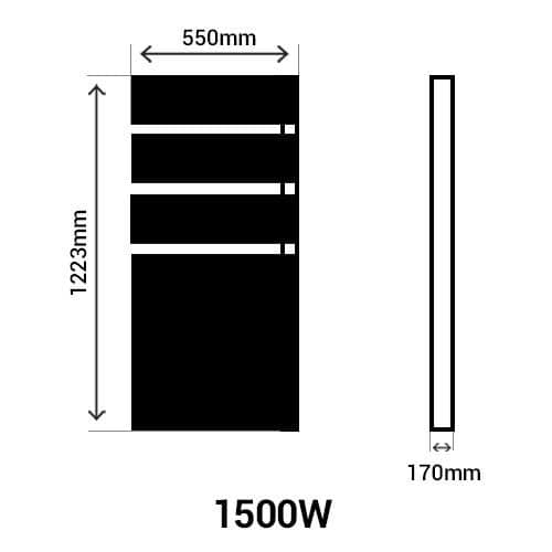 Sèche serviette électrique connecté Atlantic Serenis blanc 1500W mât à droite - schéma avec dimensions