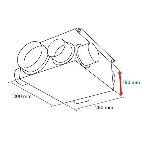 AUTOGYRE Kit VMC simple flux autoréglable à détection d'humidité extra plate Maison' Air - schéma avec dimensions