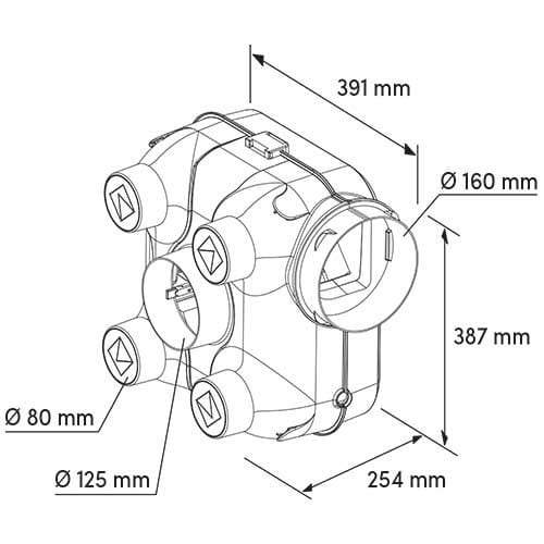 Les dimensions du Kit VMC simple flux hygroréglable Green' Air sont visibles sur 123elec.com.