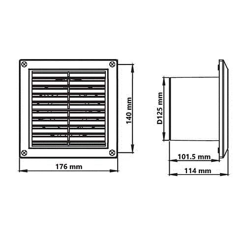 Dimensions de l'extracteur d'air Autogyre EMEP D125