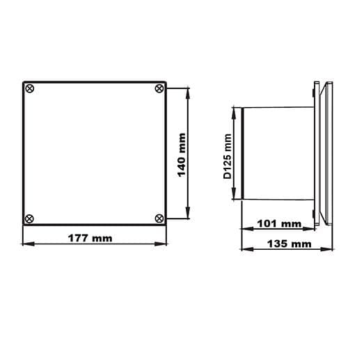 Dimensions de l'extracteur d'air AUTOGYRE DISCRESSIO D125