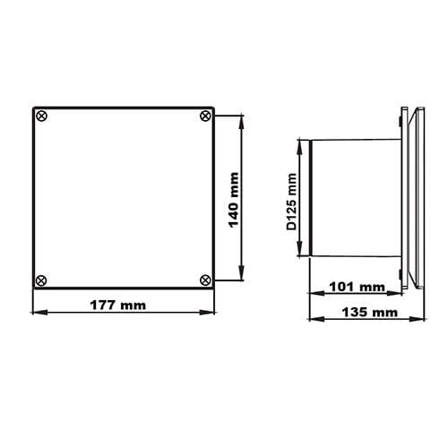 Dimensions de l'extracteur d'air AUTOGYRE DISCRESSIO D125