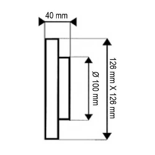 Grille d'aération sable encastrable PVC carrée Autogyre de 126mm x 126mm - schéma avec dimensions