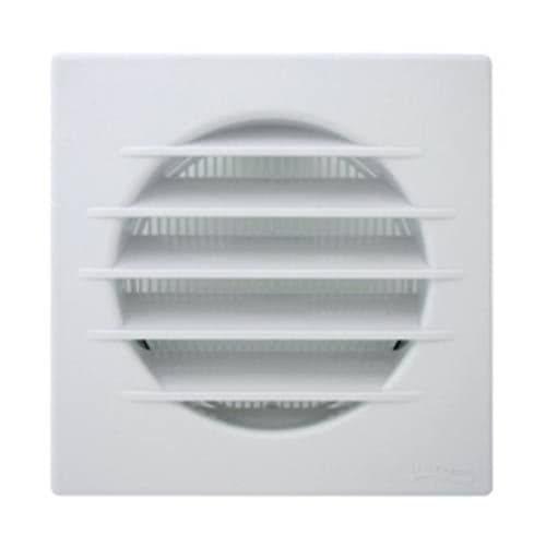 Grille d'aération blanche encastrable PVC carrée Autogyre de 126mm x 126mm - vue de face