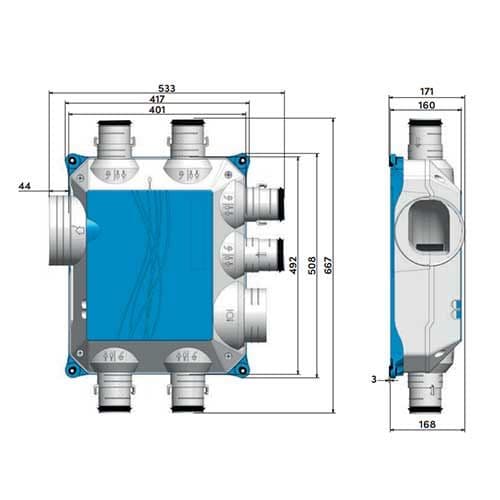 Caisson VMC simple flux hygroréglable Ventilis Autogyre avec dimensions