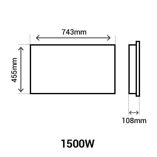 Radiateur à inertie double technologie horizontal blanc 1500W Batilec Mikki - dimensions