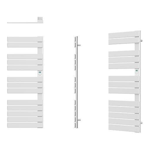 Sèche serviettes blanc lames plates Sigma Batilec 750W avec fixation murale - photo sous tous les angles (face, profil, côté)