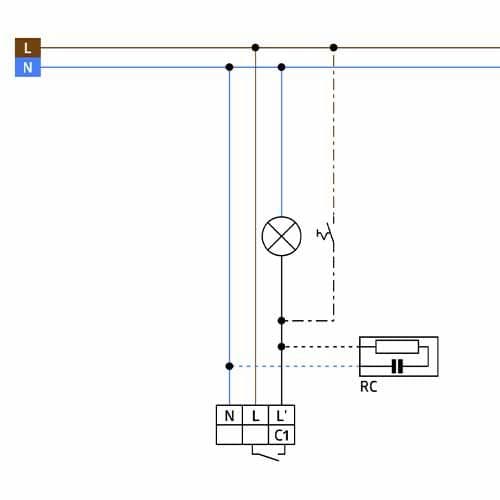 Ce schéma permet de raccorder le détecteur de mouvement infrarouge BEG LUXOMAT 200° au circuit électrique.