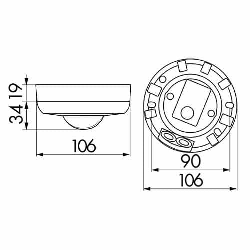 Les dimensions de ce détecteur de mouvement infrarouge 360° saillie télécommandable PD3N-1C-AP BEG LUXOMAT sont a retrouver dans le manuel.