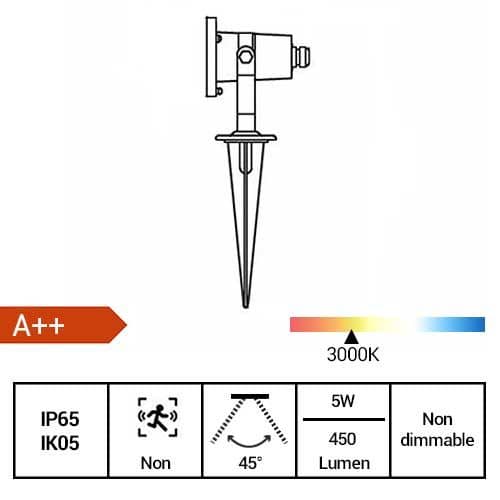 BENEITO FAURE Spot extérieur LED sur piquet orientable Fade 5W 450lm 3000K noir - fiche technique