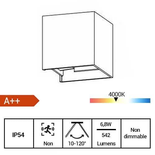 BENEITO FAURE Applique extérieure LED LEK orientable 230V 6,8W 542lm 4000K blanc - fiche technique