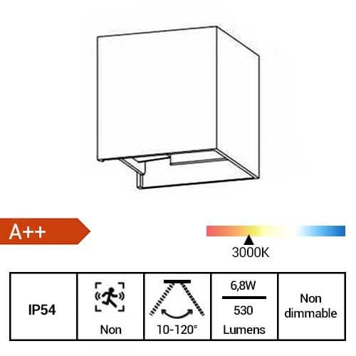 BENEITO FAURE Applique extérieure LED LEK orientable 230V 6,8W 530lm 3000K noir - fiche technique