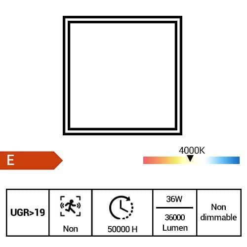 Dalle LED CEOTIS encastrable 36W 3600lm 4000K UGR<19 600x600mm blanc - fiche technique