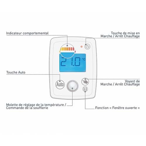 Sèche-serviettes avec soufflerie 1300W CHAUFELEC Kensa - thermostat