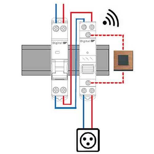 Schéma de connexion interrupteur modulaire WiFi 16A 1NO monophasé Digital Electric