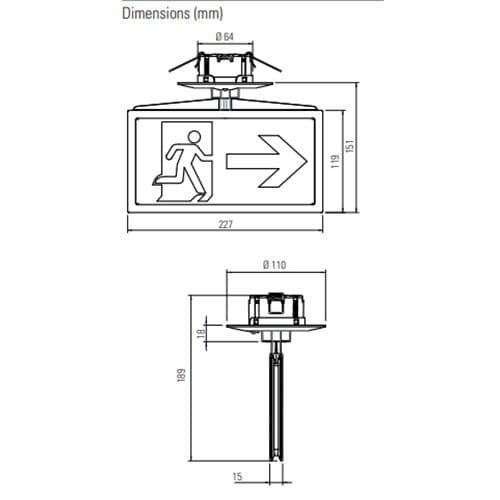 Dimensions de l'éclairage de sécurité Eaton