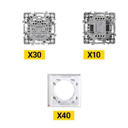 Lot Eurohm Square de 30 prises + 10 va-et-vient + 40 plaques simples blanc - vue de dos