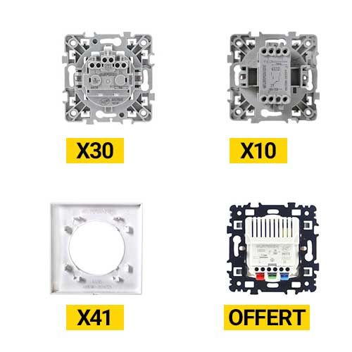 Lot Eurohm Square de 30 prises + 10 va-et-vient + 40 plaques simples blanc - vue de dos