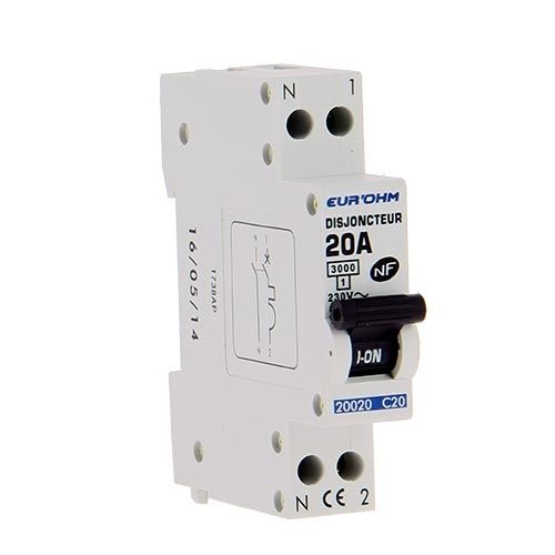 EUROHM Disjoncteur Ph+N  20A courbe C 3kA 230V - Lot de 12 - 20020