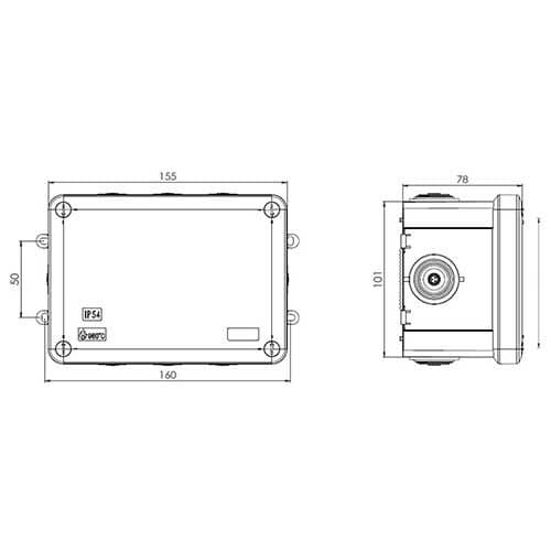 boite de dérivation rectangulaire Eurohm IP55 155x110x80mm - schéma avec dimensions