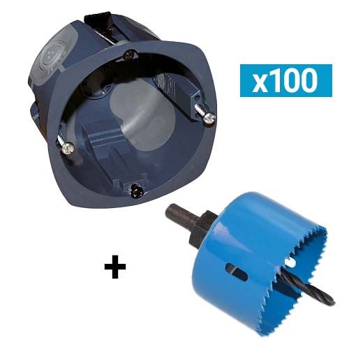 Lot de 100 Boîtes d'encastrement simple multimatériaux étanche à l'air D67 P40mm aec scie cloche EUROHM XL ULTRA