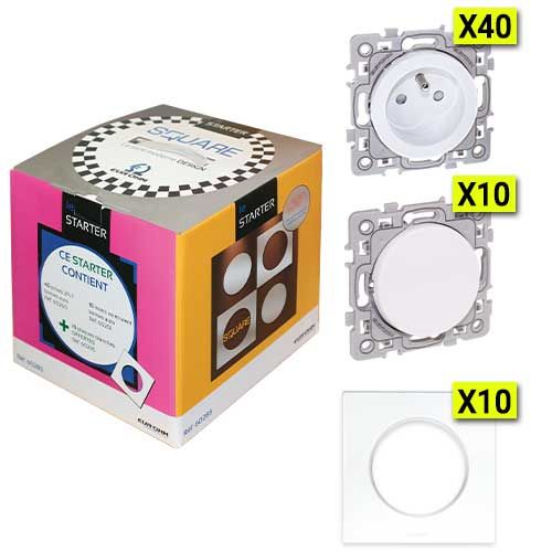 EUROHM SQUARE Pack Starter 40 prises + 10 va et vient + 10 plaques simples blanc - 60285