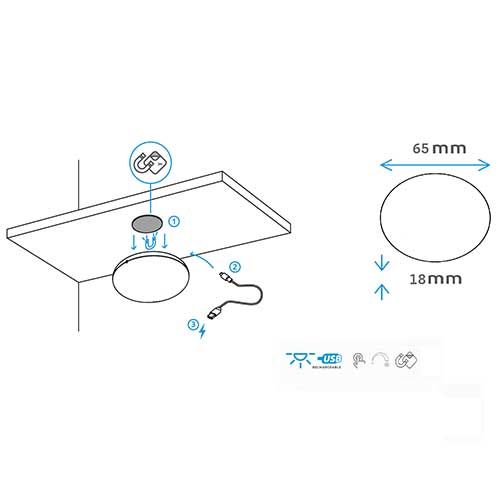 Schéma installation et dimension de la lampe LED ronde GAO