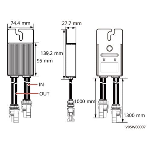 Dimensions de l'optimiseur solaire Huawei