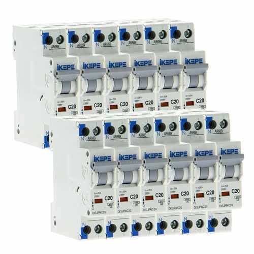 IKEPE Lot de 12 disjoncteurs 20A Ph+N courbe C 4.5kA 230V - IKE823293-L12