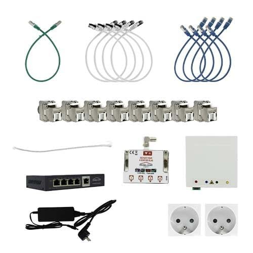 coffret de communication IKEPE Grade 3TV Fullbox Home connect - 8RJ45 - détail des équipements du tableau