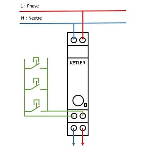 Compteur d'énergie wifi 16A monophasé KETLER - schéma installation phase/neutre