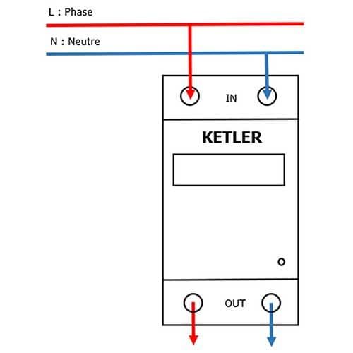 Compteur d'énergie wifi 60A monophasé KETLER - schéma avec phase et neutre