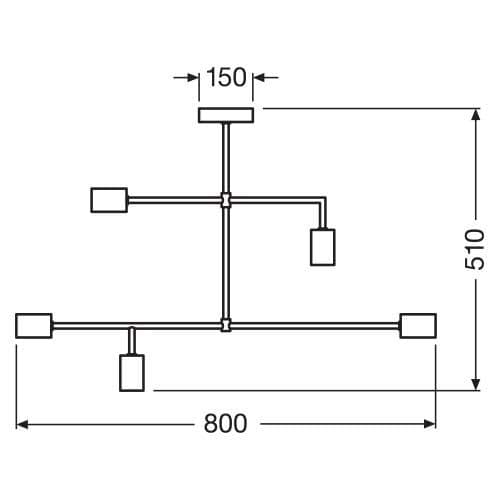 Dimensions plafonnier 5xE27 LEDVANCE métal noir