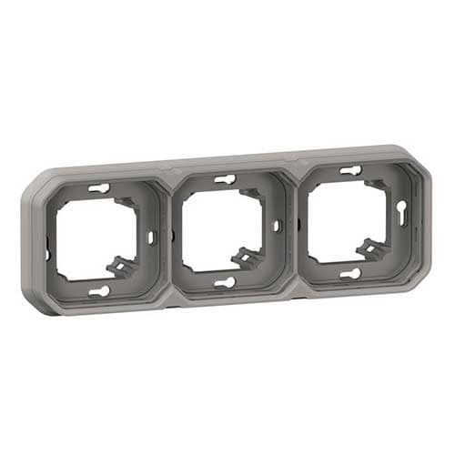 Support plaque encastré 3 postes gris Legrand Plexo - vue de face horizontale