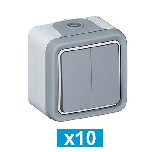 LEGRAND Lot de 10 Plexo Interrupteur double va et vient étanche complet gris IP55 - 069715-L10