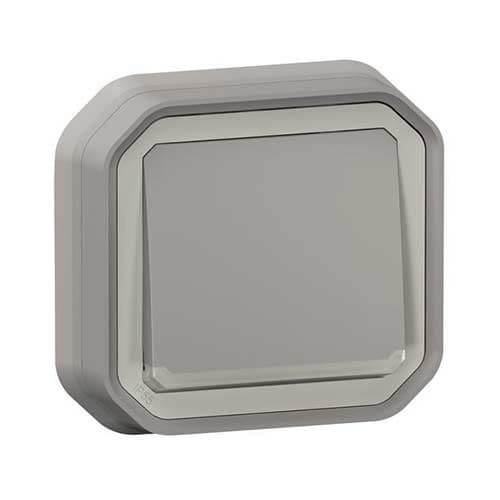 Bouton poussoir gris complet Legrand Plexo - vue de face